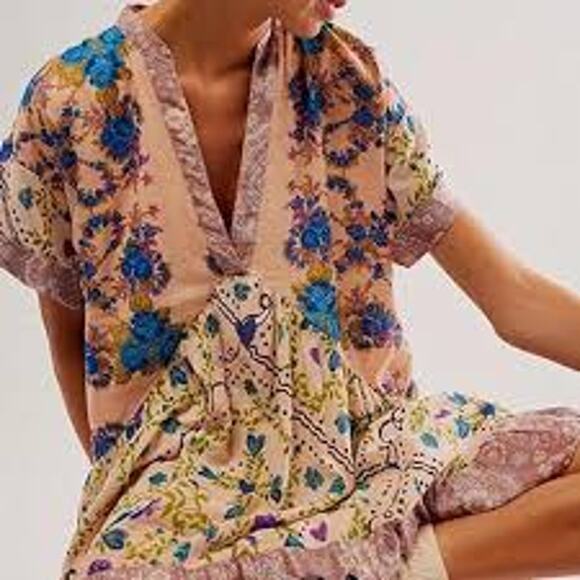 Free People Dresses & Skirts - FREE PEOPLE Agnes Dress Floral Print Mini FEMININE BOHO COTTAGE Size Medium M